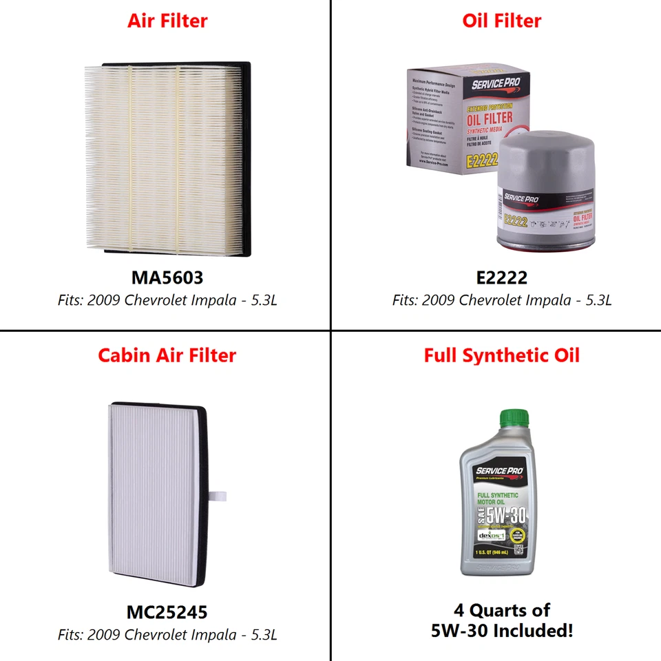2009 Chevrolet Impala 5.3L Complete Oil, Air & Cabin Filter Kit (5W-30) - Image 2 of 4