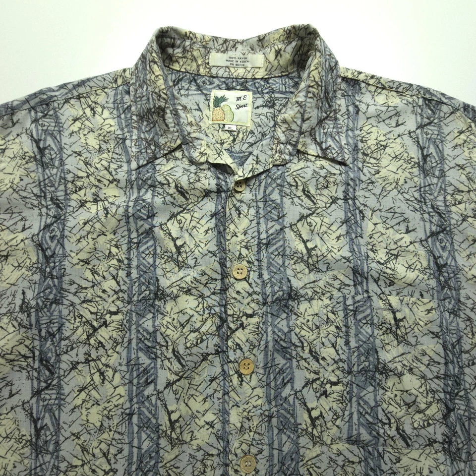 Винтажная мужская спортивная рубашка M E XL серая синяя бежевая вискоза тонкая гавайская повседневная Aloha Camp - Изображение 4 из 4