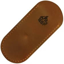 QSP Knife Sheath Metal Pocket Clip 5.5" x 2.38" Light Brown Leather Construction