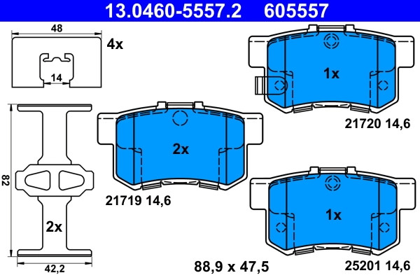 Bremsscheiben-BremsbeläGe-Kit ATE 13.0460-5557.2 Honda 43022-S2A-000-image