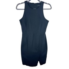 Banana Republic Black Bi-Stretch Racer Neck Knee Length Sheath Dress Size 4P