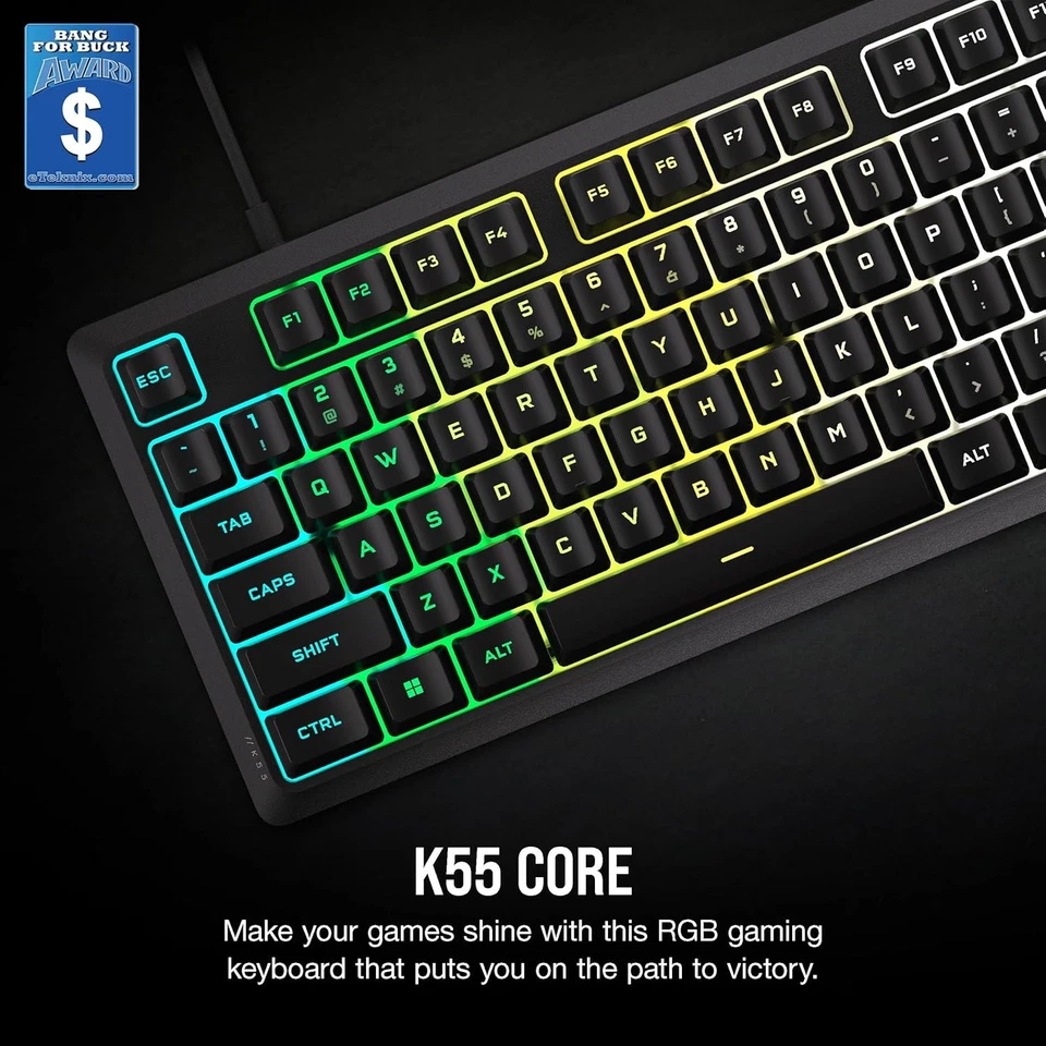 Corsair K55 CORE RGB Membrane Wired Gaming Keyboard – Quiet, Responsive Switc - Image 2 of 4
