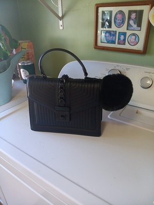 Aldo Black Handbag With Black Hardware And Black Puff Ball NWOT