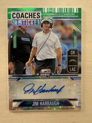 2024 Contenders Optic Jim Harbaugh Coaches Ticket Auto Green Pulsar Prizm #30/30