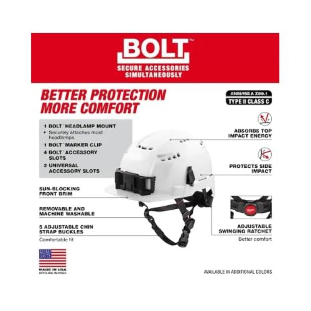 Milwaukee Electric - White Front Brim Vented Safety Helmet - Type 2 CL