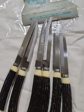 SET 6 STEAK KNIVES! Vintage TEECO Import co: JAPAN STAINLESS & faux wood: EXC
