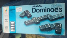 Vintage Milton Bradley Wooden Dragon Dominoes from 1970 Original Box Made in USA