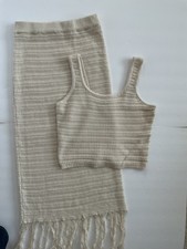 Freshman 1996 Top Skirt Set Beige Crochet Sz Lrg Boho NEW with Tags