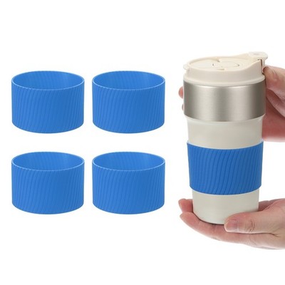 4 Hülsen für Kaffeetasse, Silikon Becherschutz für Zuhause, blau