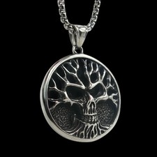 💀 Herren Halskette Totenkopf Baum des Lebens Anhänger Gothic Rock Biker Schmuck