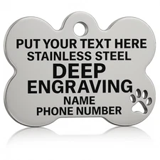 Custom Deep Engraved Stainless Steel Pet ID Tag - Personalized Dog Cat Tag