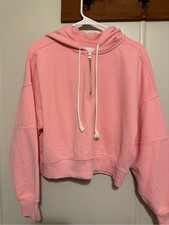Aerie Quarter Zip Pullover Hoodie Sweatshirt Cropped Oversized Pink Size S