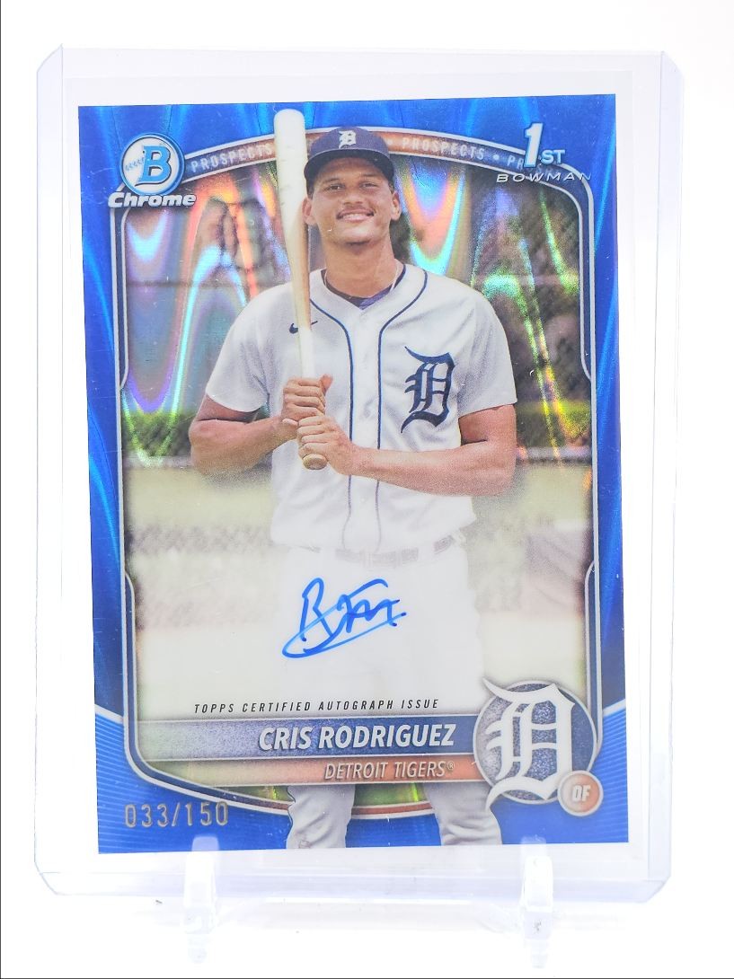CRIS RODRIGUEZ 2025 BOWMAN CHROME 1ST BLUE RAYWAVE TIGERS AUTO /150 Q4302