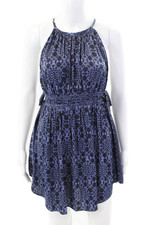 Free People Womens Spaghetti Strap Scoop Neck Printed Mini Dress Blue Size Small