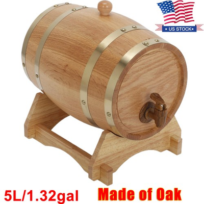 #ad 5 Litre Oak Timber Wine Barrel for Beer Whiskey Rum Port Wine Storage and Tap $59.00