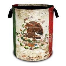 Vintage Mexican Flag Laundry Basket Funny Oxford Cloth Laundry Hamper With Ha...