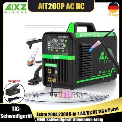 AIXZ 200Amp 6-in-1 Puls TIG-Schweißgerät AC/DC Aluminium MMA IGBT mit Fußpedal
