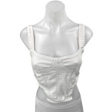 Zara White Denim Sleeveless Zip Crop Bandeau Bustier Corset Vest Tank Top Size S