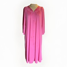 Vintage Shadowline Button-Front Full Length Robe Pink Lace Bodice Trim Medium