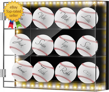 3 Tiers Baseball Display Case for 12 Balls Acrylic Shadow Box with LED Light Wal