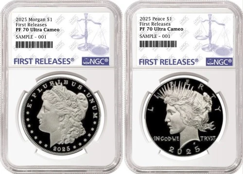 2 coin set 2025 proof morgan peace silver dollars ngc pf70 uc fr fr