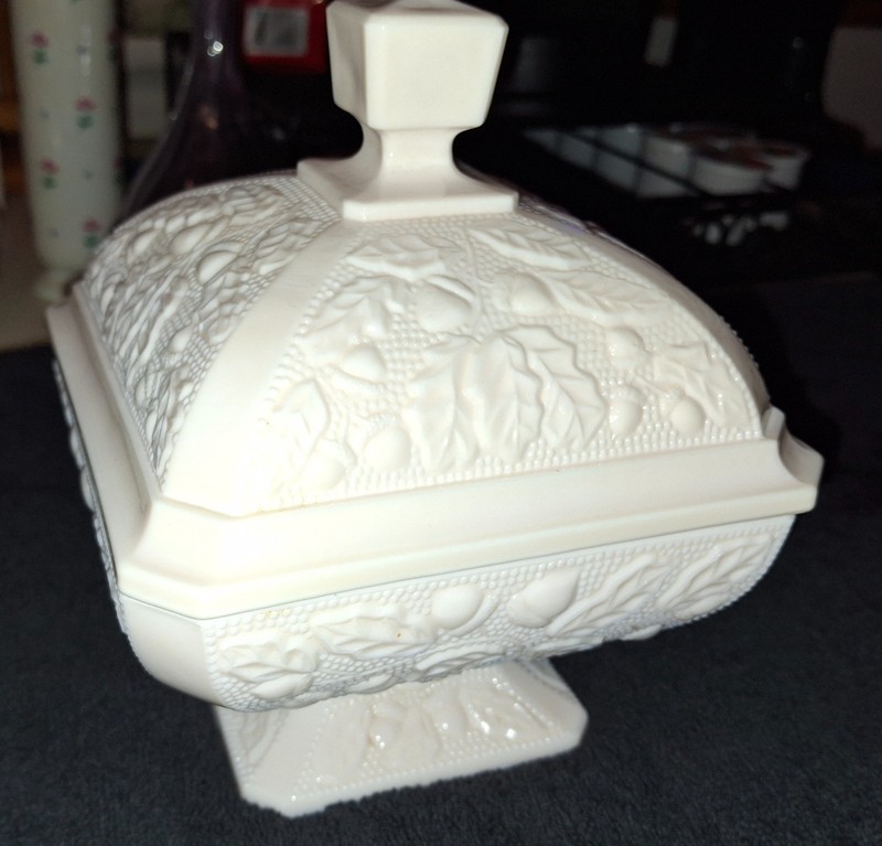 Jeanette Glass milk glass candy dish