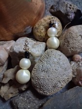 Handmade Dangle Earrings Snowman W/Faux Pearl Body Glass Seed Bead Hat Handmade