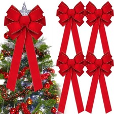 4 Pcs Extra Large Christmas Bows 15'' x 44'' Velvet Christmas Tree Topper Bow...
