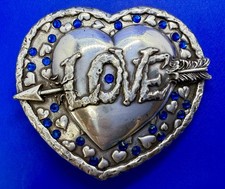 Love Hearts Cupid Arrow Struck with Blue Rhinestone Accented Cutout Belt Buckle