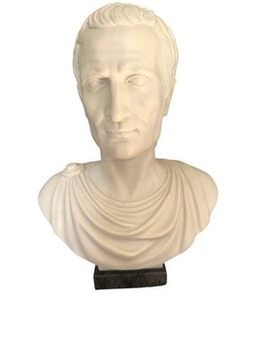 New Julius CAESAR Marble Bust A.Santini Italy Black Marble Base 10  Tall w Tag