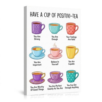Positive Tea Motivational Poster Wall Art Canvas Decor for Bedroom Office