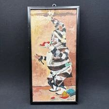 VTG Original Oil On Canvas Hand Painted Clown Jester W/watermelon Signed Renwick