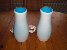 2x Ikea Vasenlampe Mylonit Glas weiß blau -  Lampe Leuchte Tischlampe hellblau
