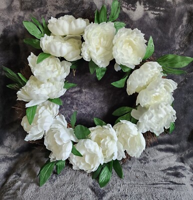 NWT exclusive spring summer pink / white Peony Floral Wreath, 20''