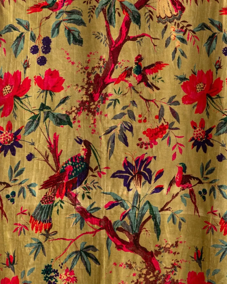 Cortina de terciopelo con estampado de pájaros color verde, cortina Boho, cortinas de ventana de lujo Foto 3 de 4