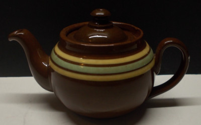 Vintage ALB Brown Betty Green & Yellow Stripes Teapot Single Serving England