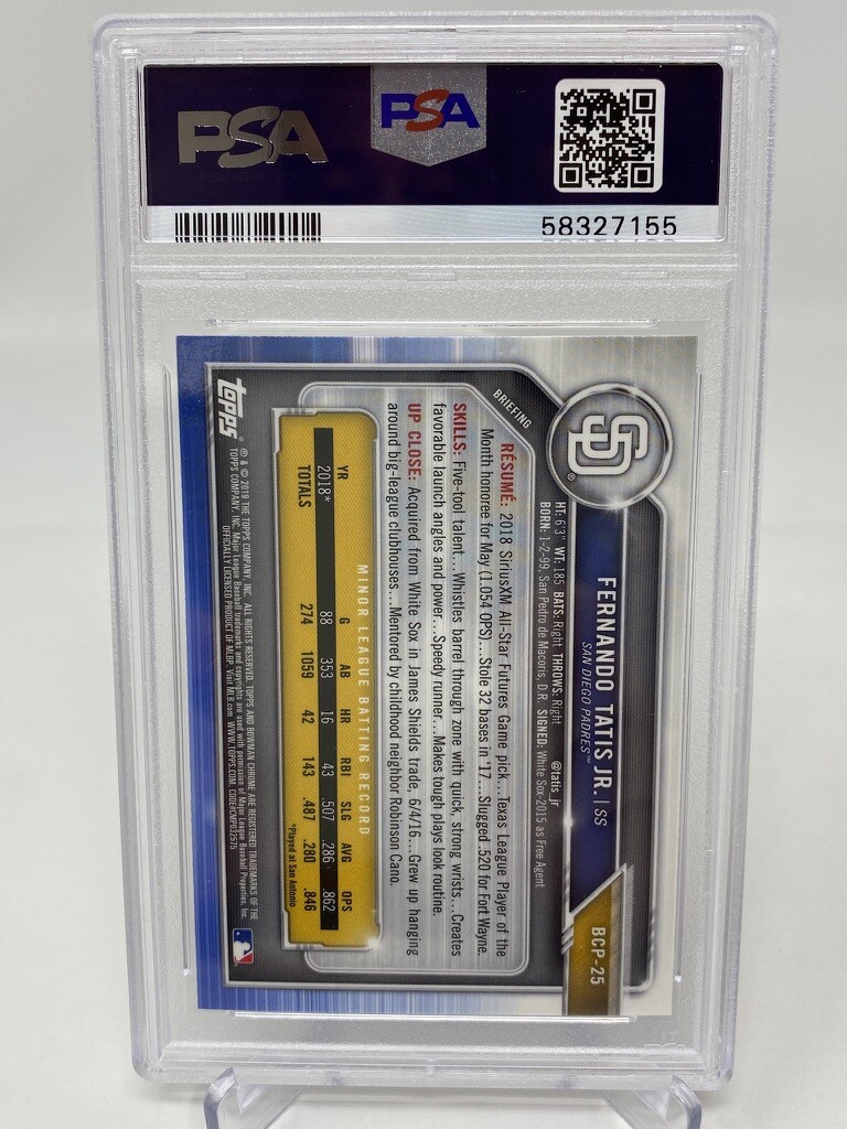 2019 Bowman Chrome #25 Fernando Tatis Jr. Rookie Card - PSA 10 view 10