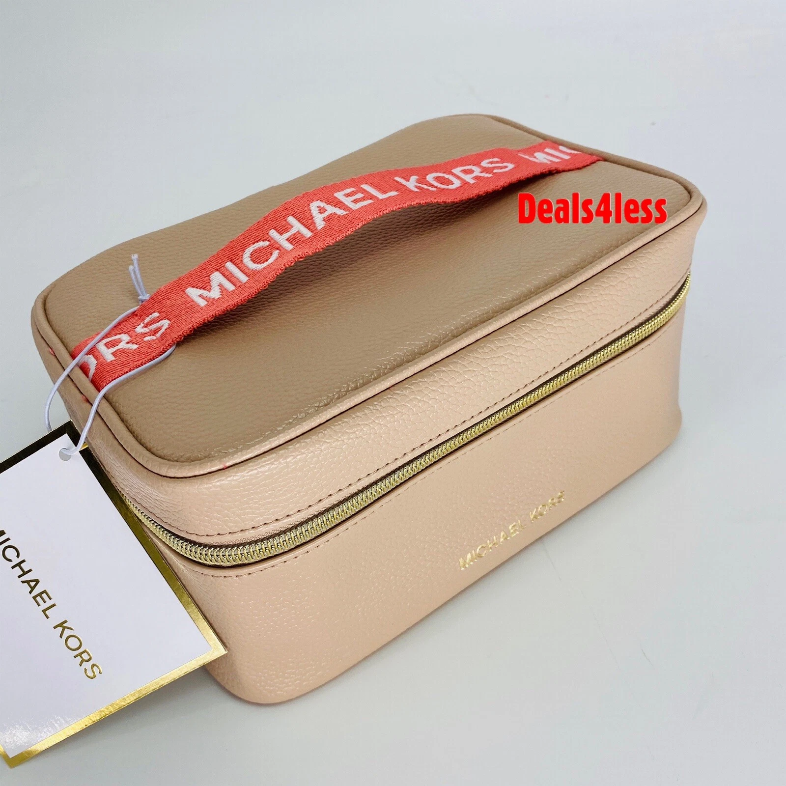 NEW MICHAEL KORS COSMETIC CASE TRAIN MAKE UP BAG ORGANIZER POUCH PINK LOGO NEW