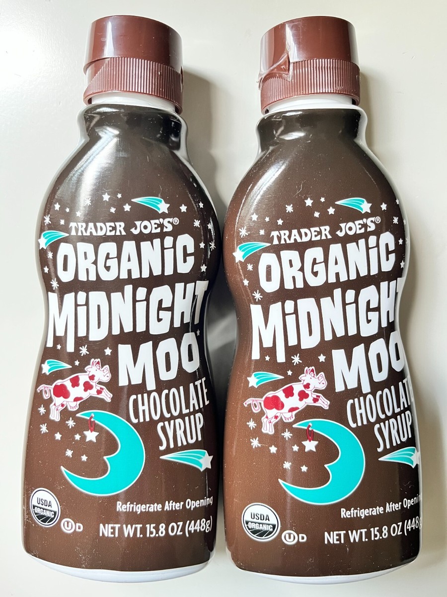 2 Trader Joe's Organic Midnight Moo Chocolate Syrup NET WT. 15.8