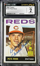 Pete Rose Signed 1964 Topps #125 CGC 2 JSA 10 Auto All Star Rookie Cup