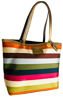 バッグ COACH Legacy Multi Color Stripe Tote Bag