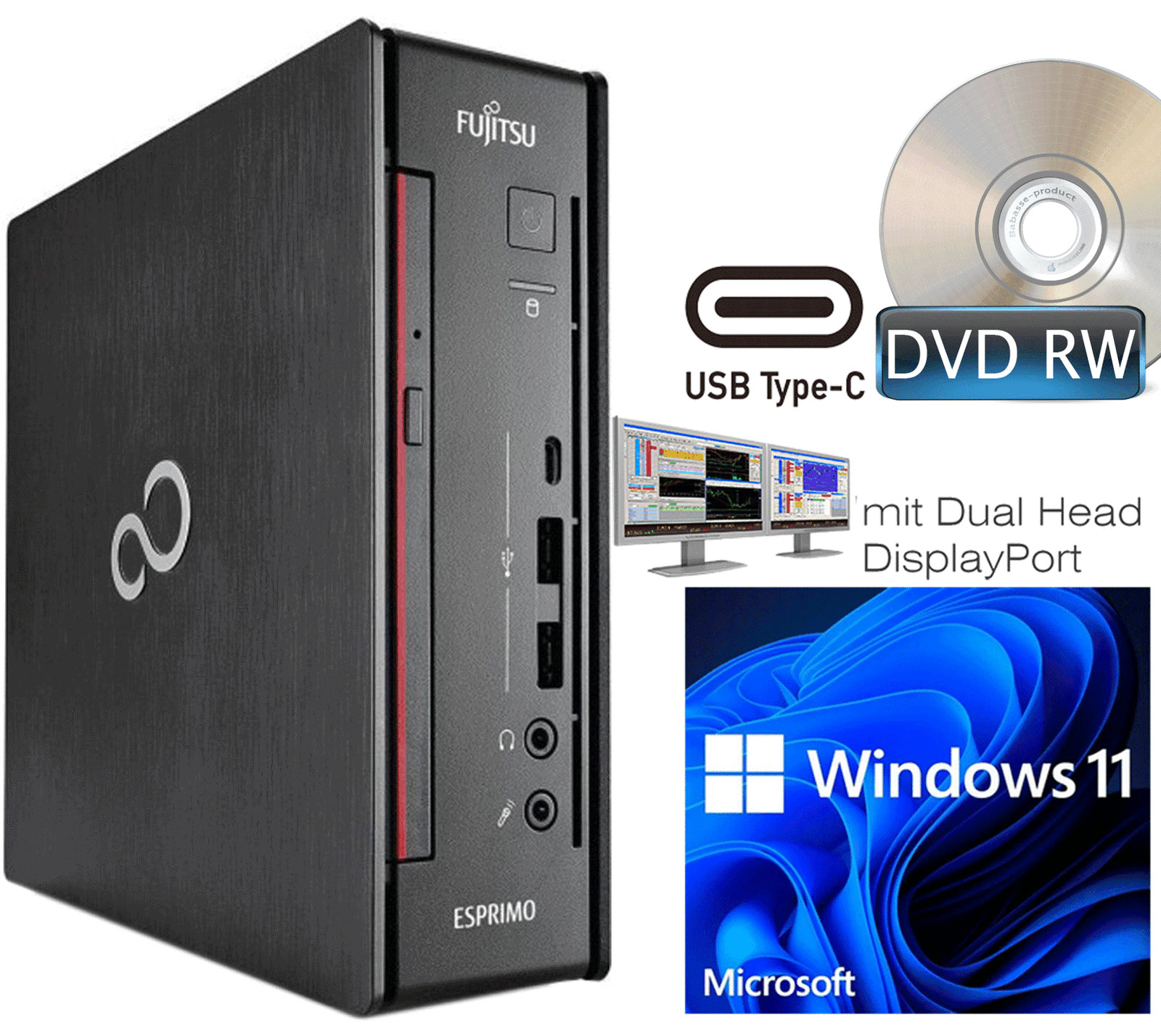 Desktop Computer Q958 I3-8G SSD 8GB DDR4 RS-232 Windows 11 V649 DVD-RW Burner