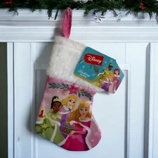 Disney Princess Mini Stocking Pink White Fur 7" Christmas Holiday Decor New