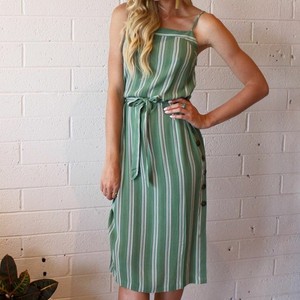 green stripe midi dress