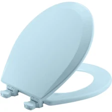 Round Enameled Wood Closed Front Toilet Seat in Dresden Blue Removes
