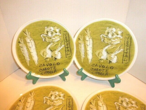 CRATE & BARREL,Italy 4 9 1/2"D. Plates Vegetable Motif, Appear Unused, A+ Condit - Picture 3 of 6