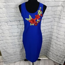 Espresso New w/tags midi bodycon textured floral dress blue and red sz M woman