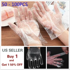 50 - 100Pcs LARGE Food Service Gloves Home Plastic Clear PE Safety Work Sanitary