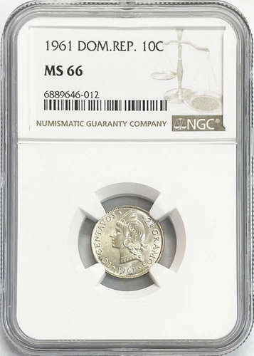 1961 SILVER DOMINICAN REPUBLIC PESO NATIVE PRINCESS COIN NGC MINT STATE 66