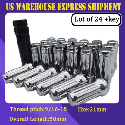 24PCS 9/16-18 Spline Lug Nuts + Socket Key For Ford F250 F350 RAM 1500 2500 3500